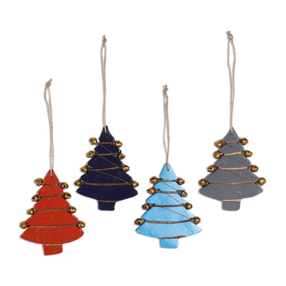 Tree Jingle Mango Wood Tree Ornaments from India (Set of 4)