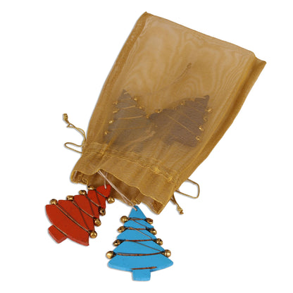 Tree Jingle Mango Wood Tree Ornaments from India (Set of 4)