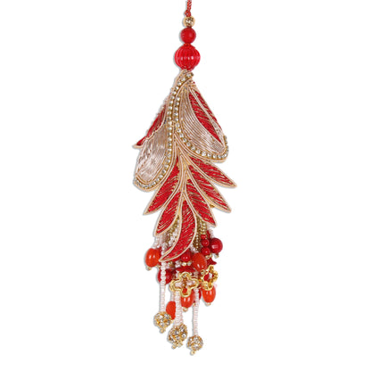 Holiday Gala Gold and Red Beaded Ornaments from India (Set of 5)