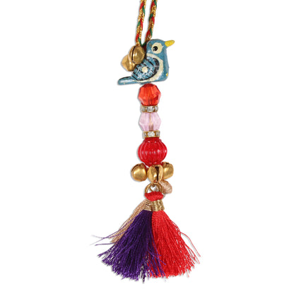 Chirping Birds Bird-Themed Wood Beaded Ornaments from India (Set of 4)