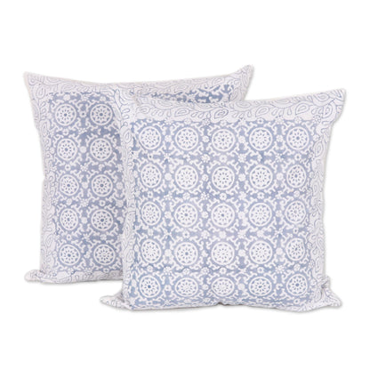 Slate Jali Floral Cotton Cushion Covers in Slate (16 in. Pair)