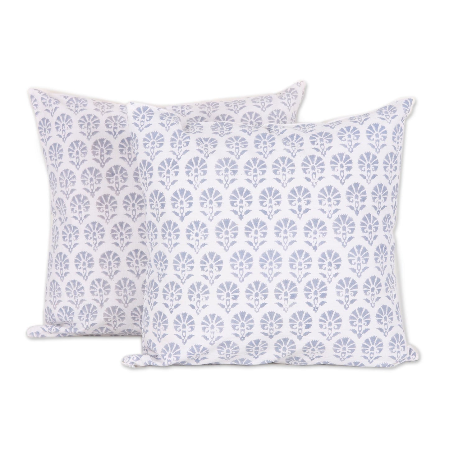 Slate Jali Floral Cotton Cushion Covers in Slate (16 in. Pair)