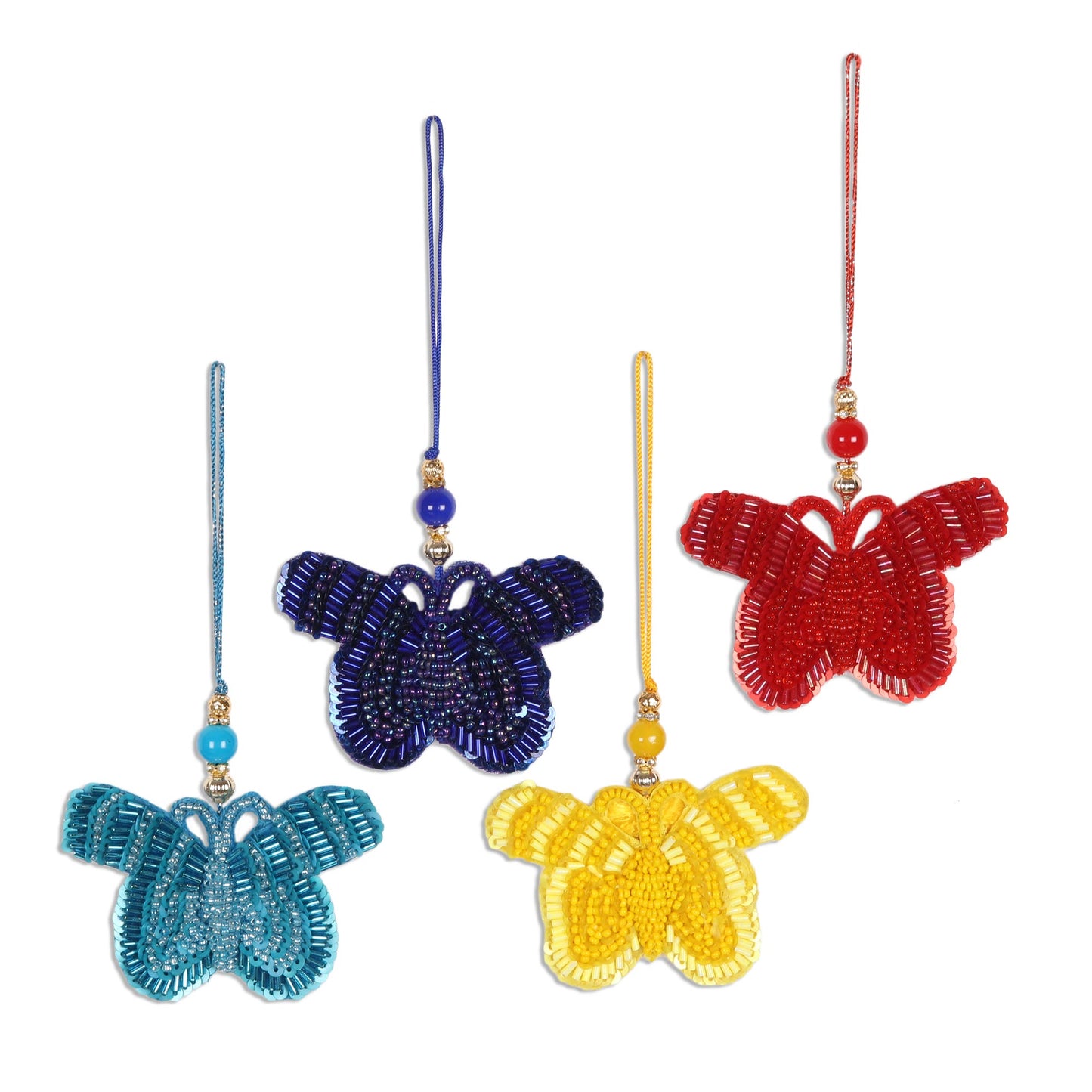 Glamorous Butterflies Glass Beaded Butterfly Ornaments from India (Set of 4)