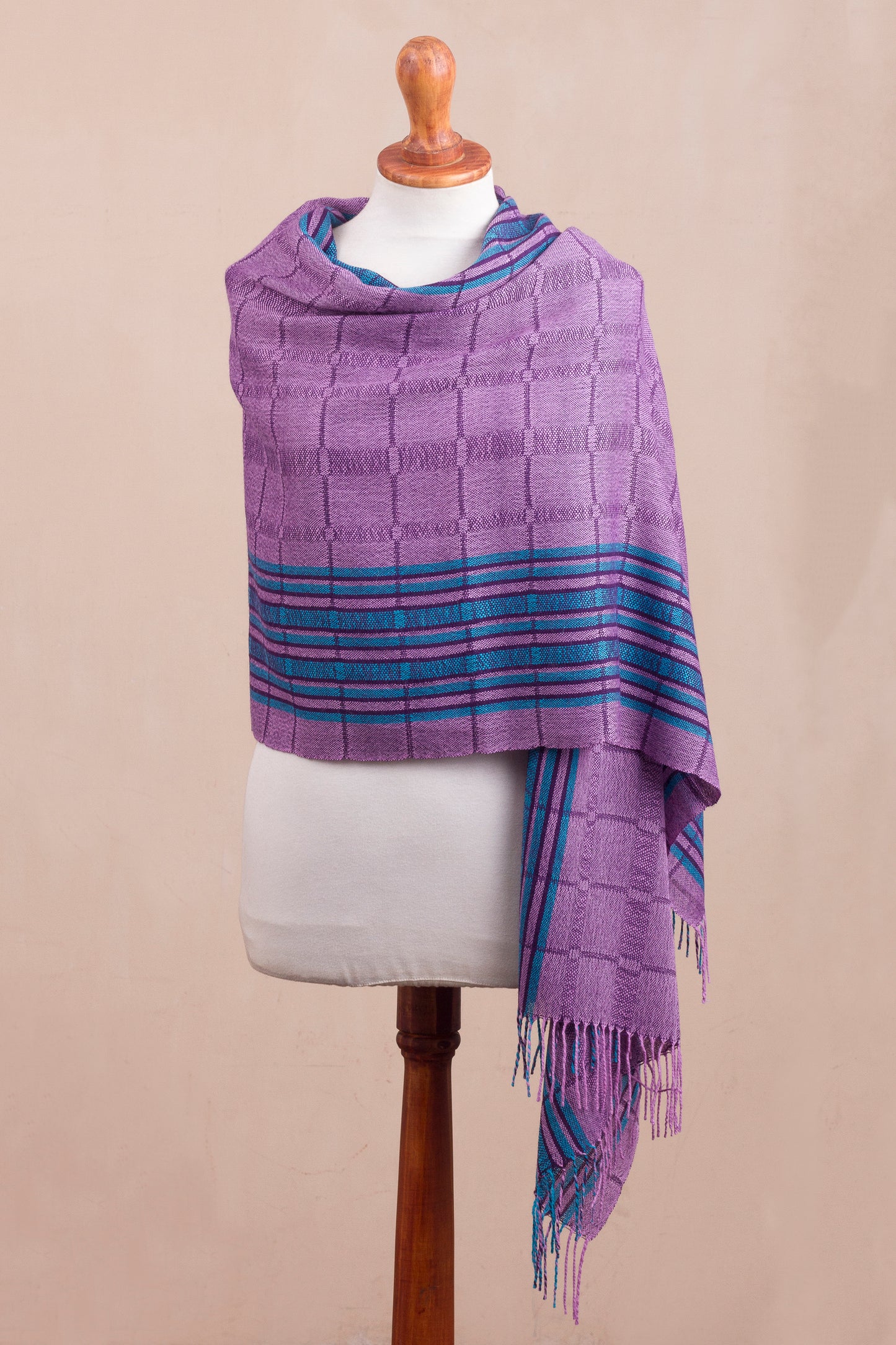 Sweet Temptation Purple and Turquoise Handwoven Baby Alpaca Shawl from Peru