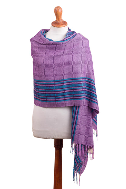 Sweet Temptation Purple and Turquoise Handwoven Baby Alpaca Shawl from Peru