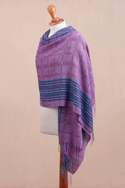 Sweet Temptation Purple and Turquoise Handwoven Baby Alpaca Shawl from Peru