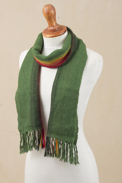 Moss Rainbow Green and Multicolored 100% Alpaca Wrap Scarf from Peru