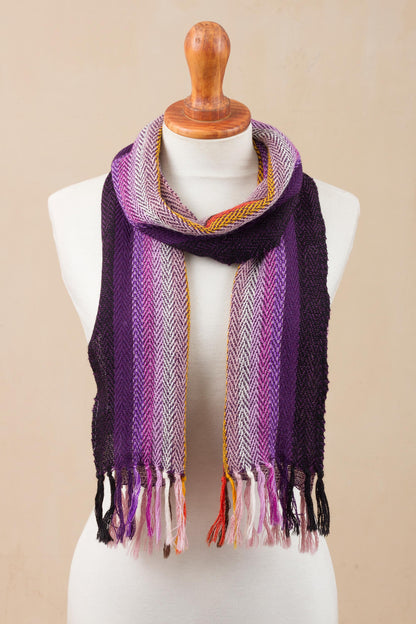 Feminine Warmth Striped 100% Alpaca Wrap Scarf Crafted in Peru