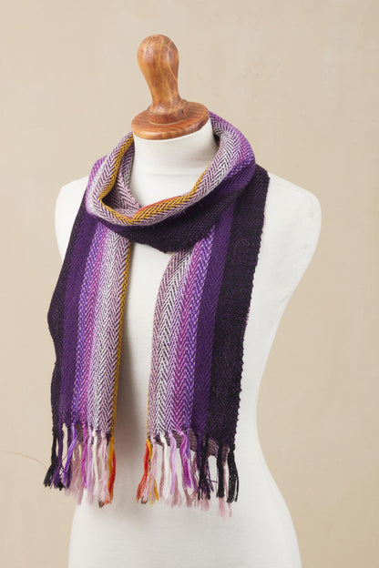 Feminine Warmth Striped 100% Alpaca Wrap Scarf Crafted in Peru