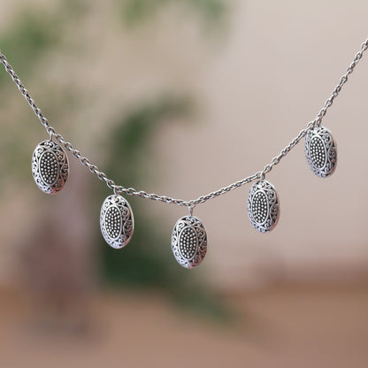 Dainty Petals Petal-Shaped Sterling Silver Pendant Necklace from Java