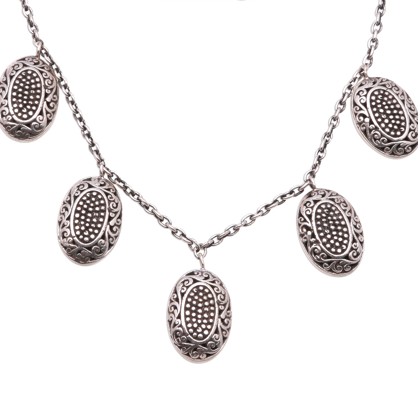 Dainty Petals Petal-Shaped Sterling Silver Pendant Necklace from Java