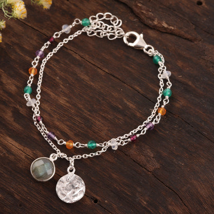 Colorful Charm Multi-Gemstone Sterling Silver Bracelet from India