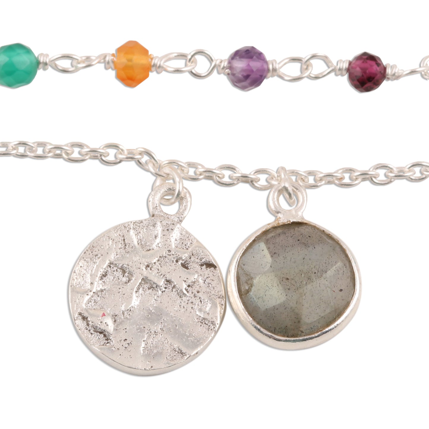 Colorful Charm Multi-Gemstone Sterling Silver Bracelet from India