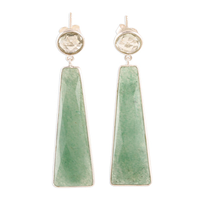 Green Towers Aventurine and Prasiolite Dangle Earrings from India