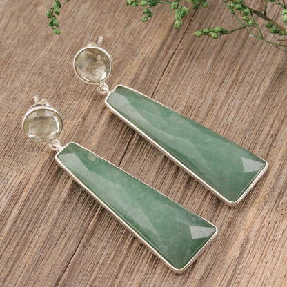 Green Towers Aventurine and Prasiolite Dangle Earrings from India