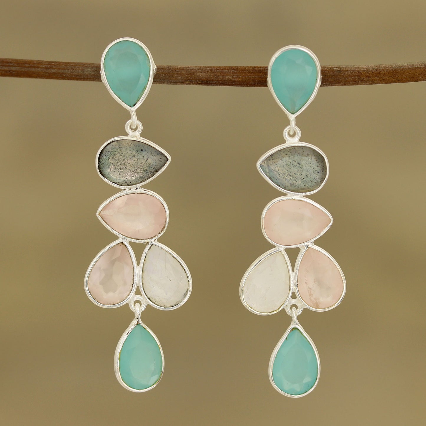 Colorful Teardrops Teardrop Multi-Gemstone Dangle Earrings from India