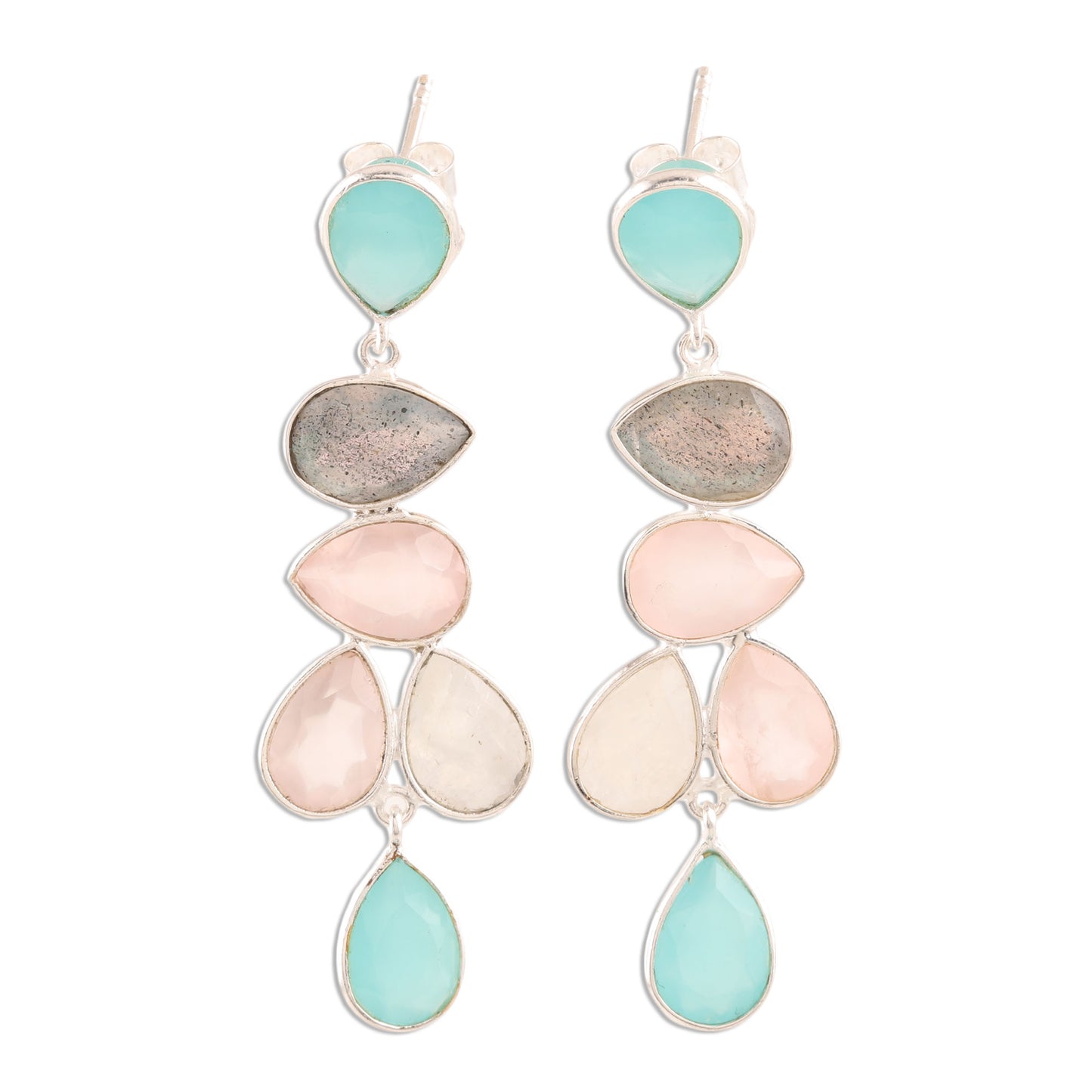 Colorful Teardrops Teardrop Multi-Gemstone Dangle Earrings from India