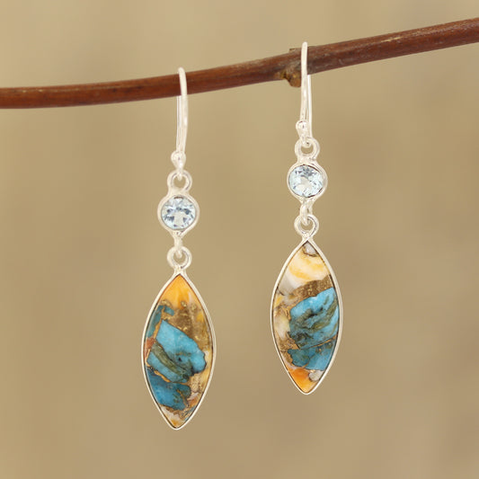 Elegance of the Beach Blue Topaz and Composite Turquoise Dangle Earrings