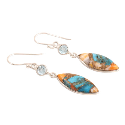 Elegance of the Beach Blue Topaz and Composite Turquoise Dangle Earrings