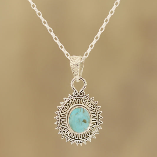 Dotted Charm Reconstituted Turquoise and Sterling Silver Pendant Necklace