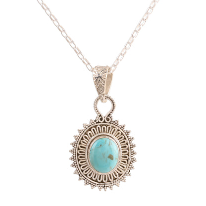 Dotted Charm Reconstituted Turquoise and Sterling Silver Pendant Necklace