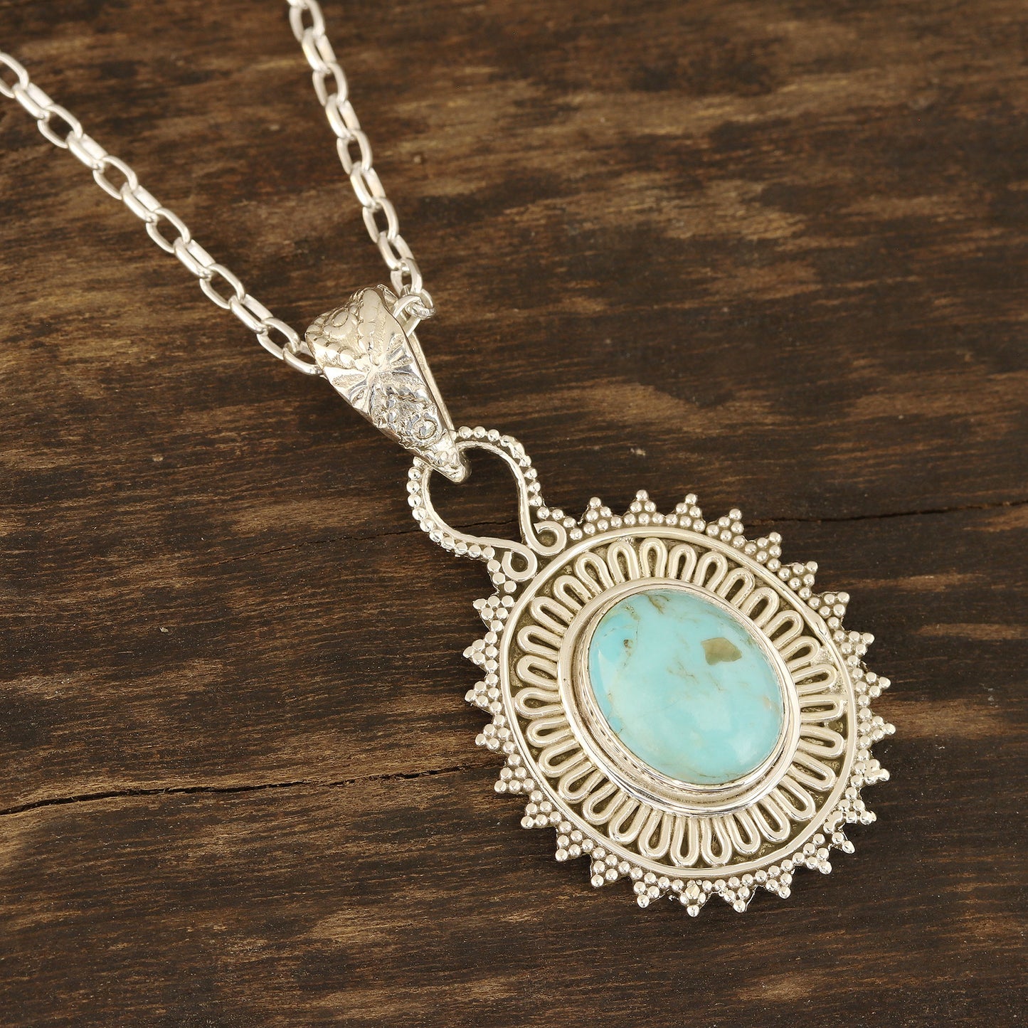 Dotted Charm Reconstituted Turquoise and Sterling Silver Pendant Necklace