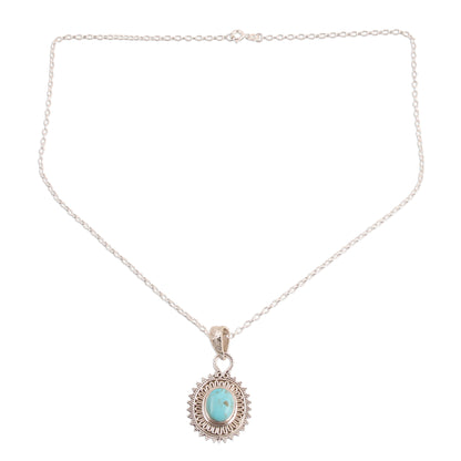 Dotted Charm Reconstituted Turquoise and Sterling Silver Pendant Necklace