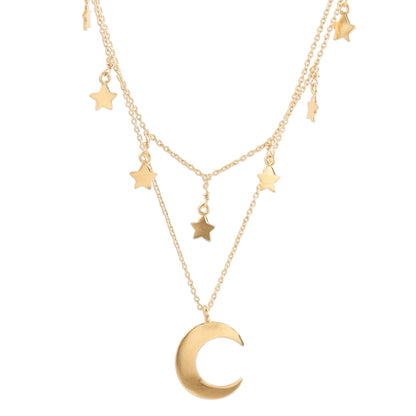 Celestial Gleam Gold Plated Sterling Silver Moon and Star Necklace