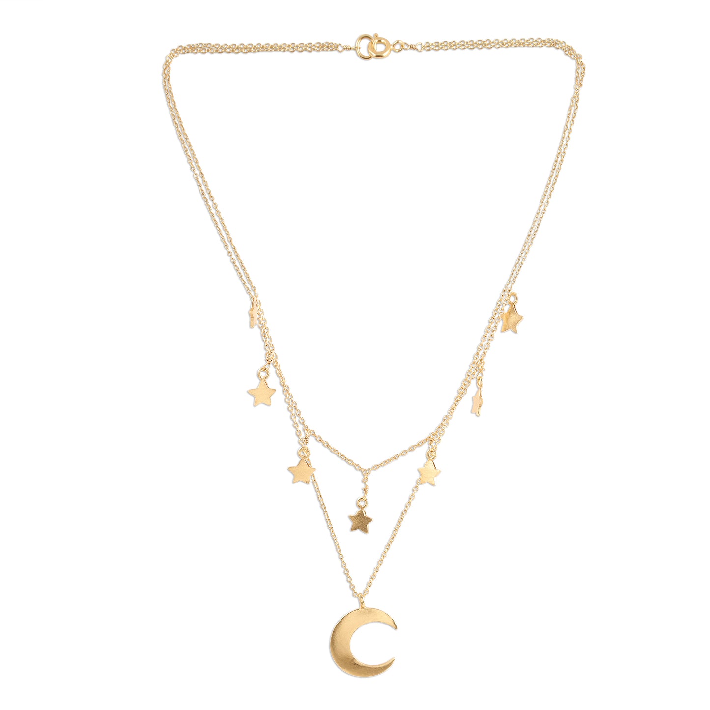 Celestial Gleam Gold Plated Sterling Silver Moon and Star Necklace