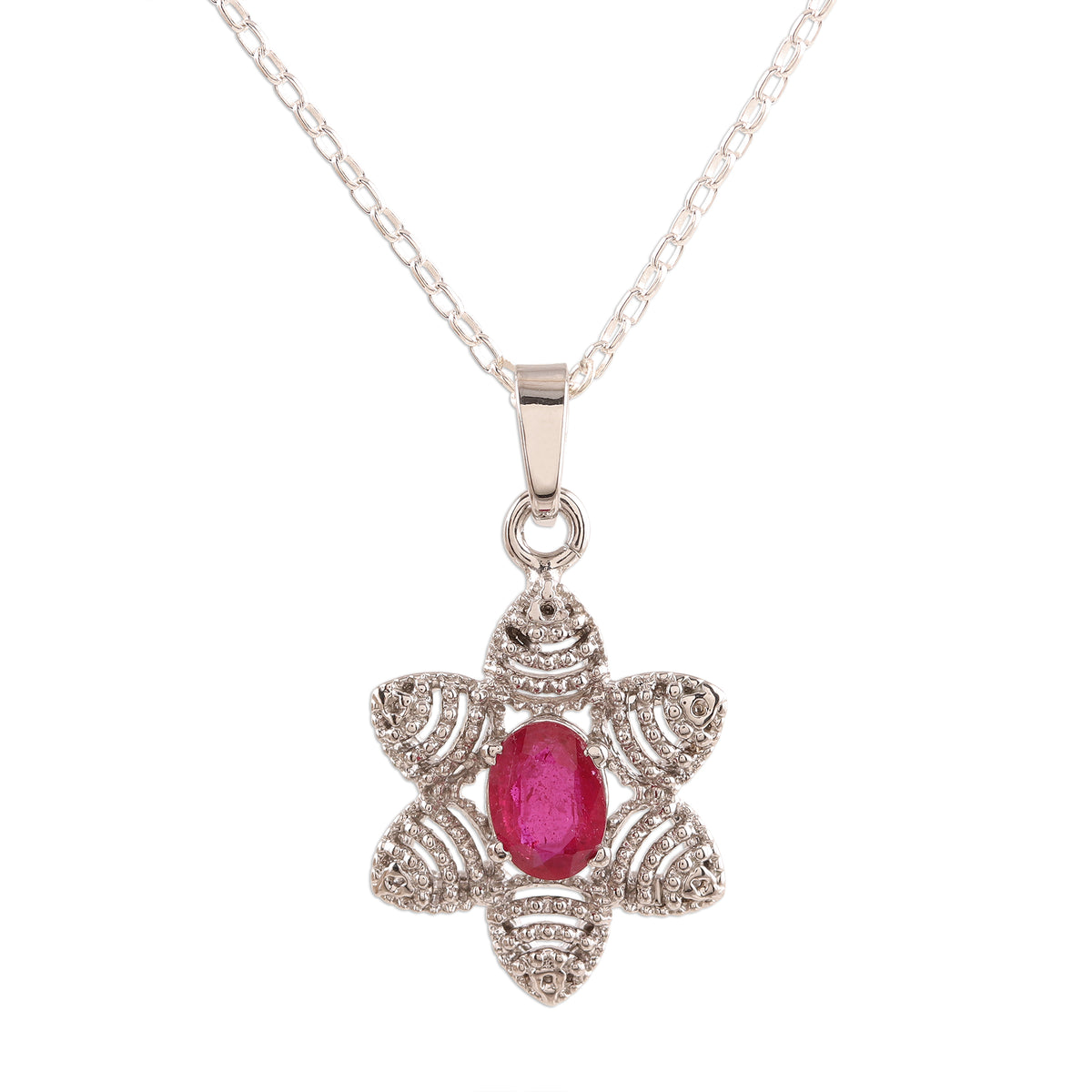 Foral Design Ruby NOVICA Snow Flower Foral Faceted Ruby Pendant Necklace from India ...