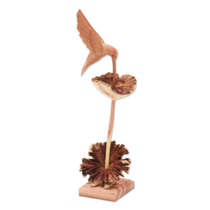 Sipping Hummingbird Wood Hummingbird Sculpture Crafted in Bali