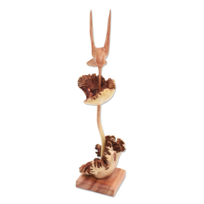 Sipping Hummingbird Wood Hummingbird Sculpture Crafted in Bali