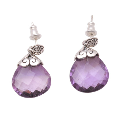 Sparkling Buddha 20-Carat Amethyst Dangle Earrings from Bali