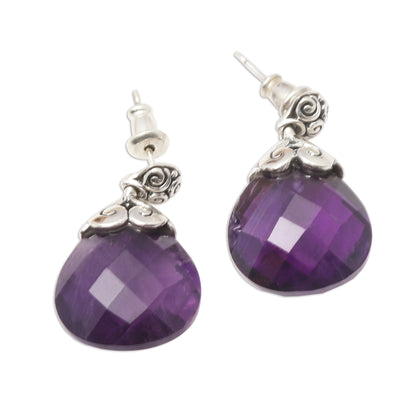 Sparkling Buddha 20-Carat Amethyst Dangle Earrings from Bali