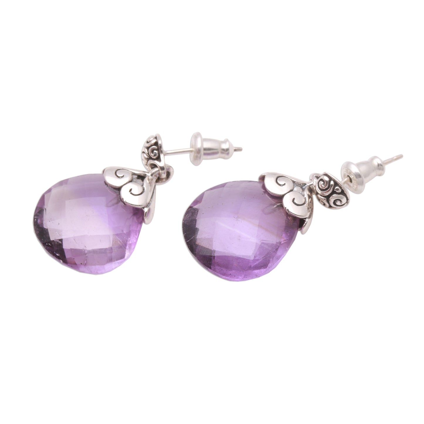 Sparkling Buddha 20-Carat Amethyst Dangle Earrings from Bali