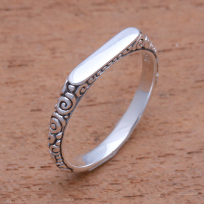 Intaglio Curls Swirl Pattern Sterling Silver Band Ring from Bali