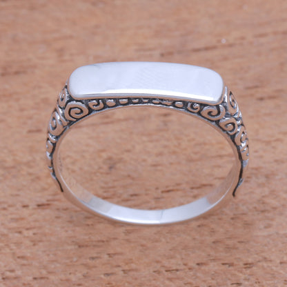 Intaglio Beauty Curl Pattern Sterling Silver Band Ring from Bali