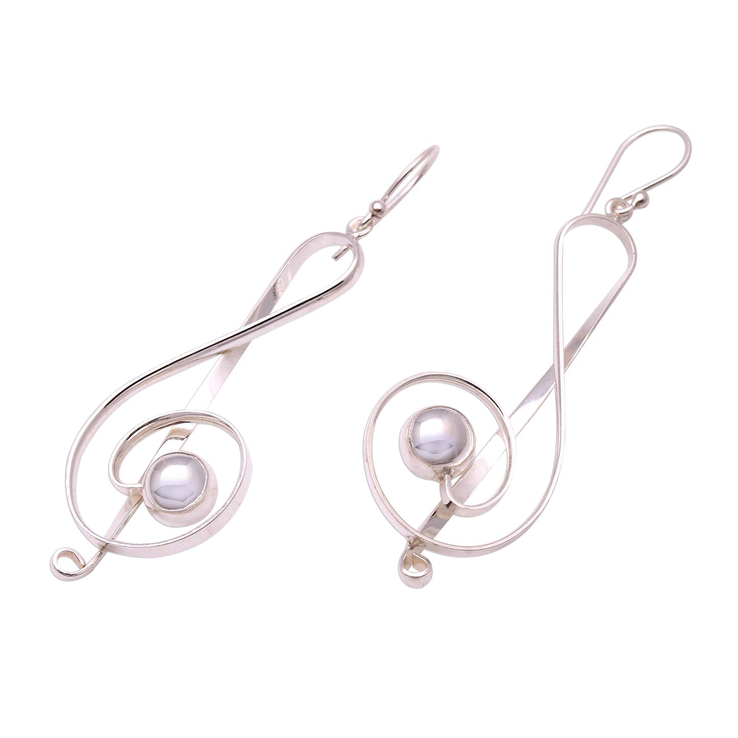 Gleaming Melody Sterling Silver Treble Clef Dangle Earrings from Bali