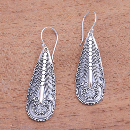 Balinese Culture Handmade Gold Accented Sterling Silver Dangle Earrings