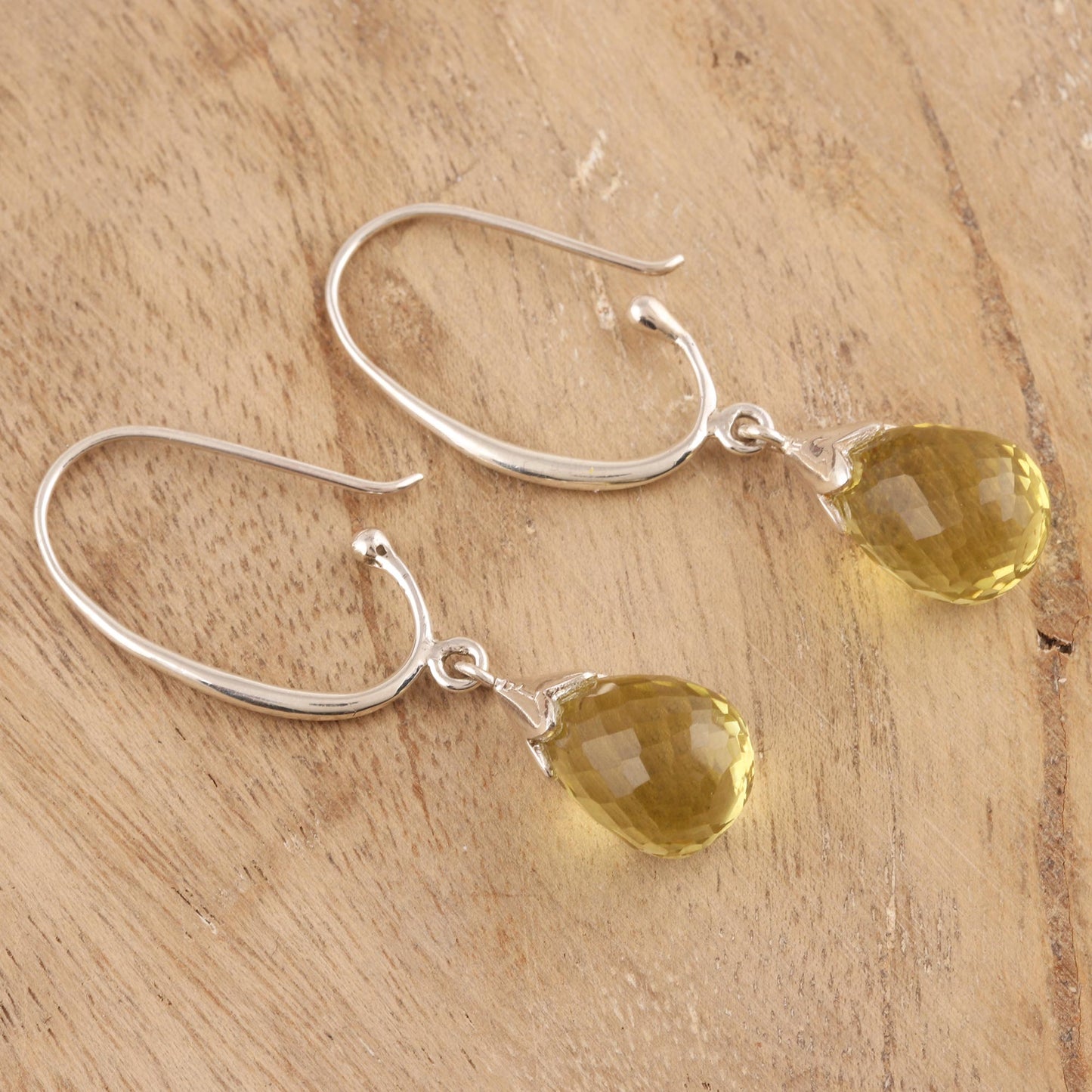 Glittering Dew 10-Carat Lemon Quartz Dangle Earrings from India