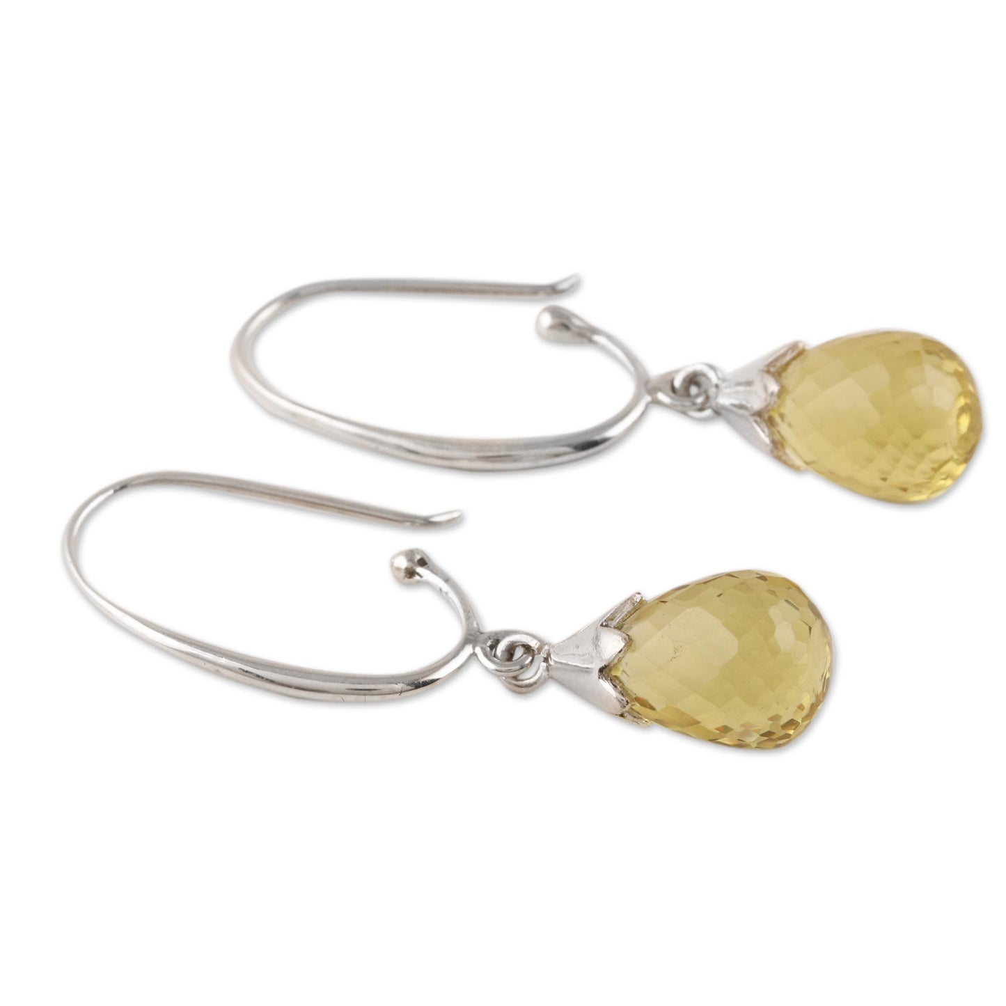 Glittering Dew 10-Carat Lemon Quartz Dangle Earrings from India