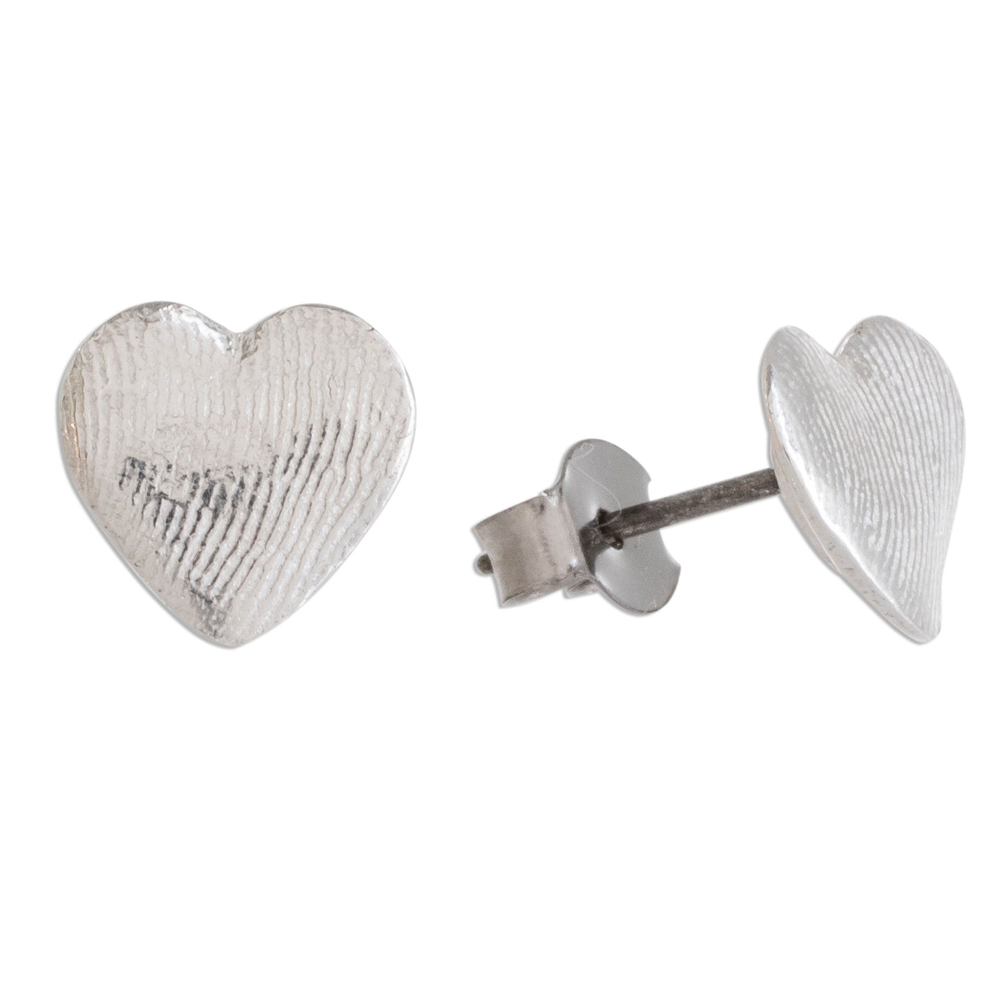 Fingerprint of Love Heart-Shaped Fine Silver Stud Earrings from Guatemala