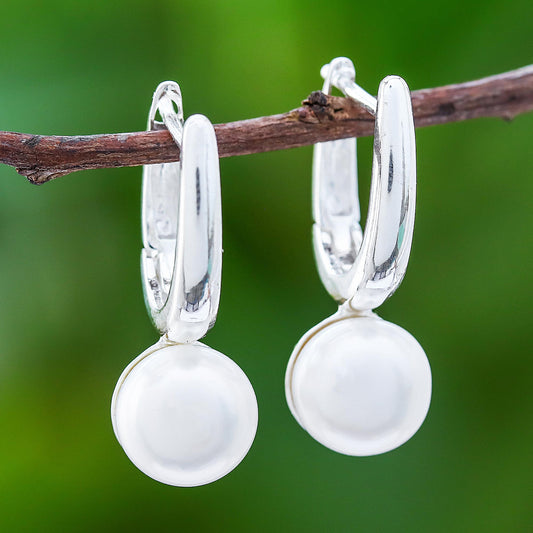 Wintry Orbs Round Cultured Pearl Drop Earrings from Thailand