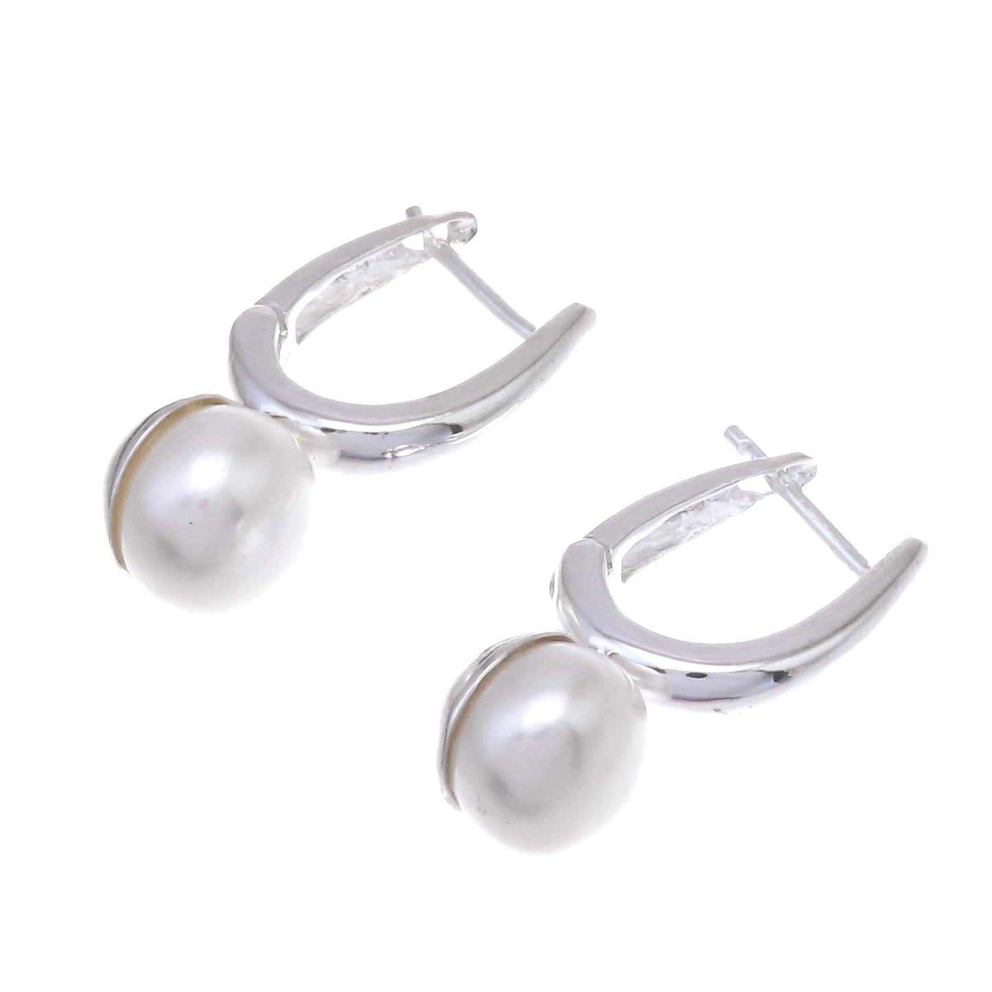 Wintry Orbs Round Cultured Pearl Drop Earrings from Thailand