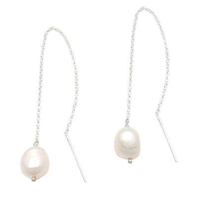 Lantern Light Cultured Pearl Threader Earrings Crafted in Bali