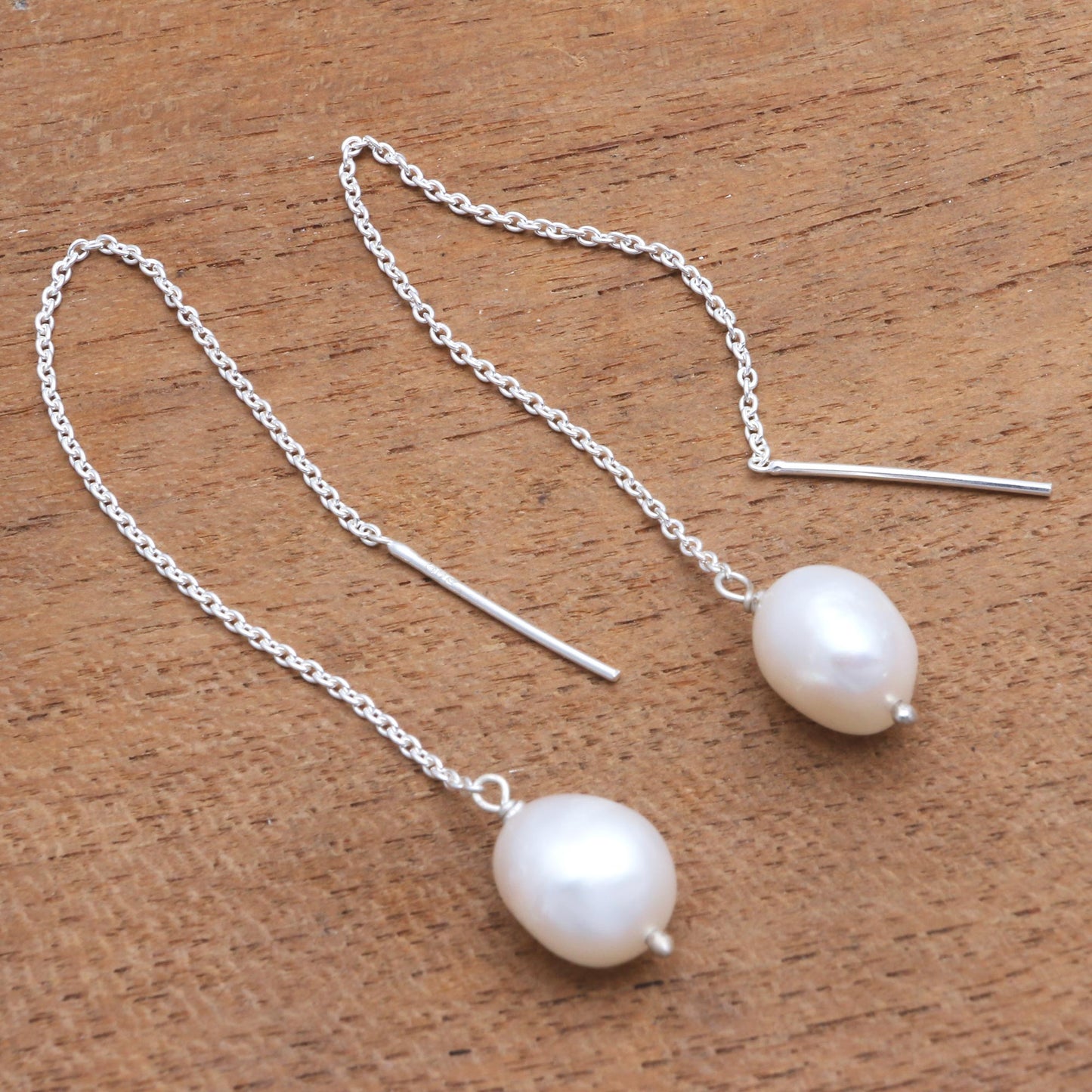 Lantern Light Cultured Pearl Threader Earrings Crafted in Bali