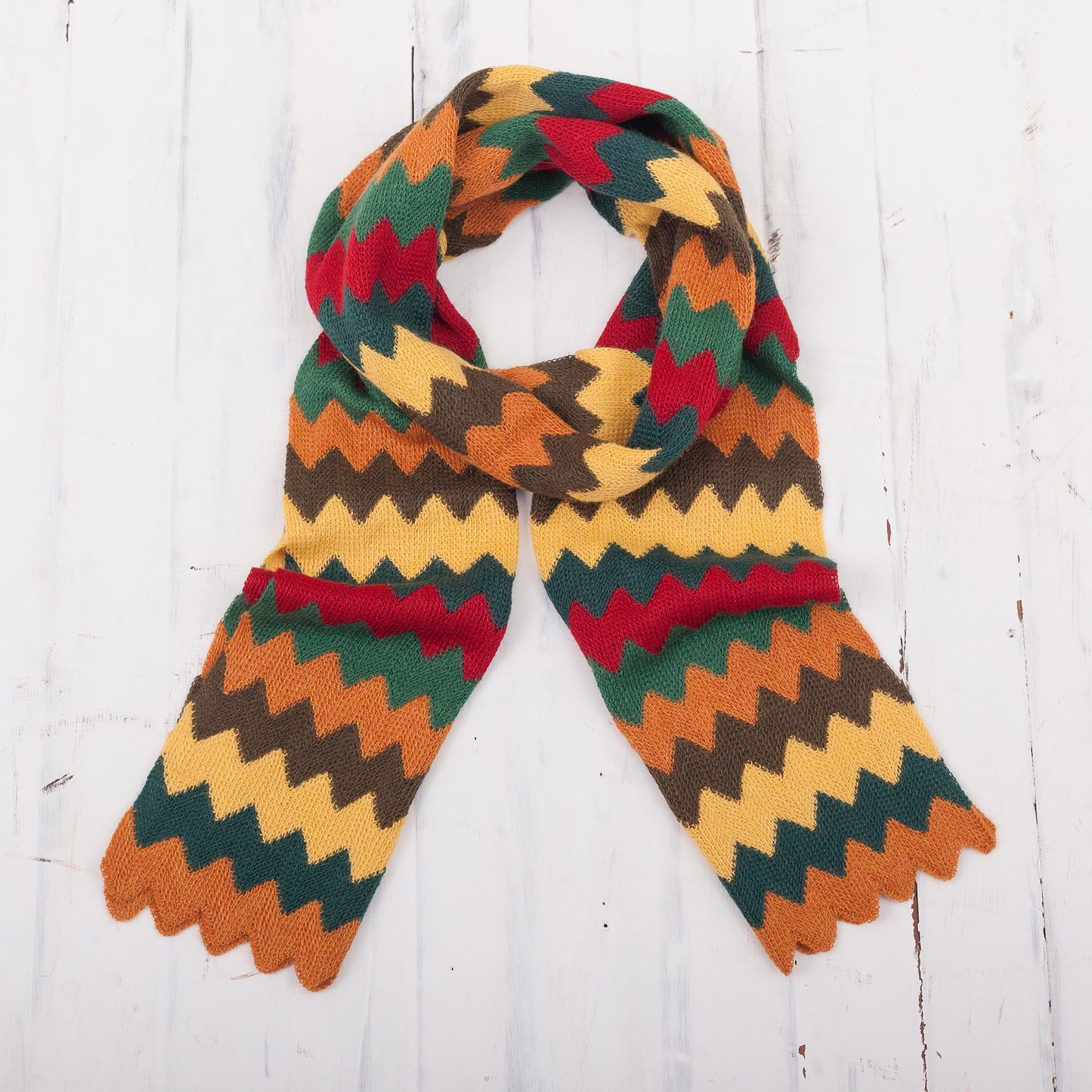 Warm Zigzags Colorful Zigzag Alpaca Blend Wrap Scarf from Peru