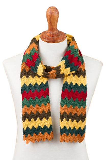 Warm Zigzags Colorful Zigzag Alpaca Blend Wrap Scarf from Peru