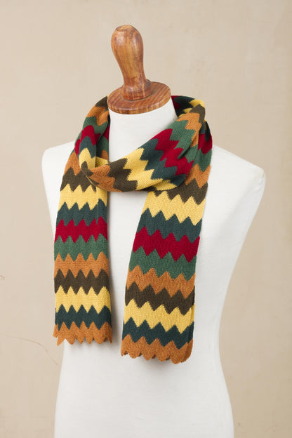 Warm Zigzags Colorful Zigzag Alpaca Blend Wrap Scarf from Peru