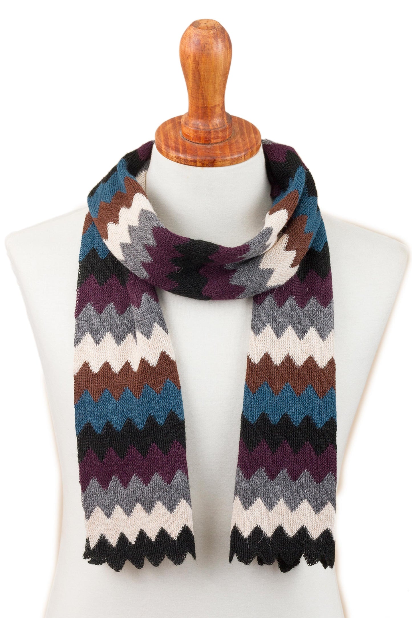 Bold Zigzags Zigzag Pattern Alpaca Blend Wrap Scarf from Peru